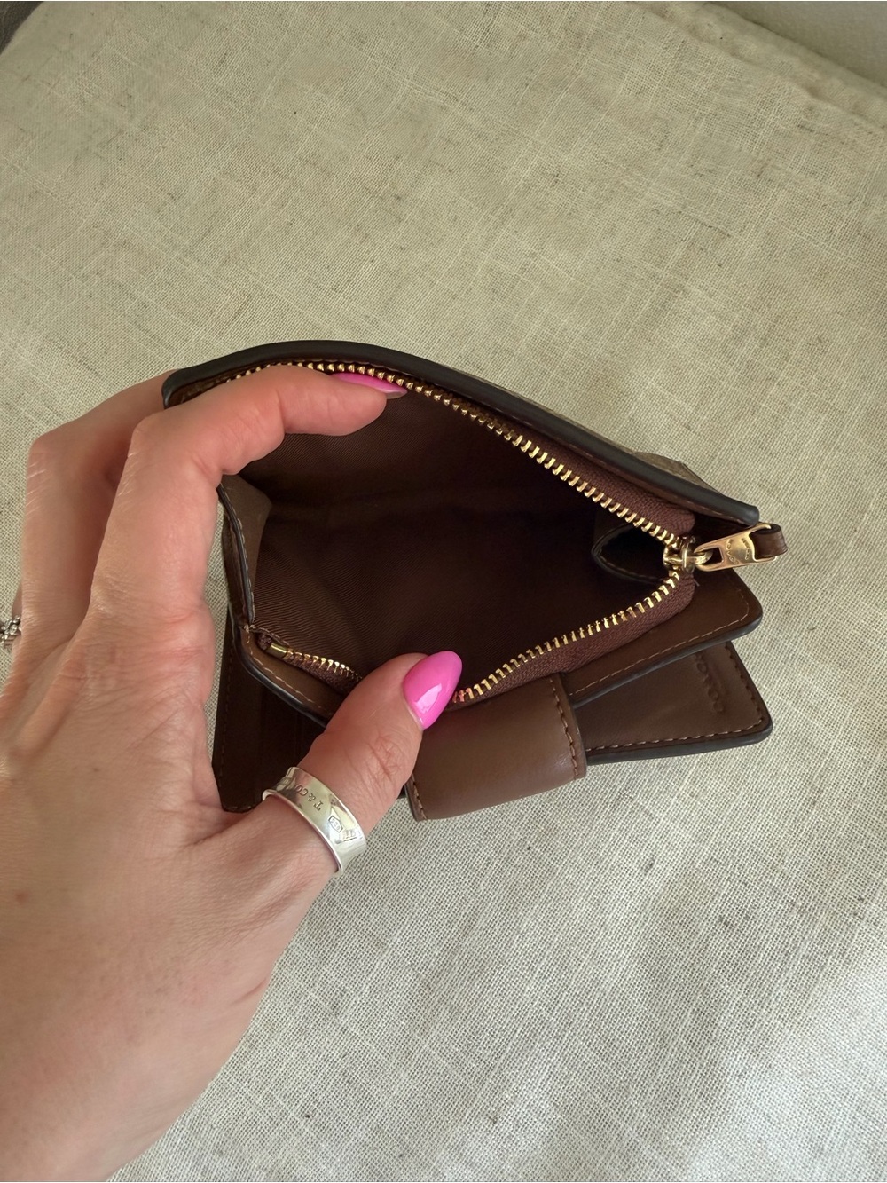 Coach Brown Signature C Compact Leather Wallet - Picture 5 of 7